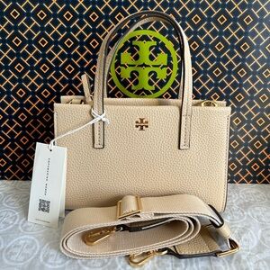 Tory Burch Blake Mini Tote Bag Crossbody Bag Soft Serve Gold Tan Cream